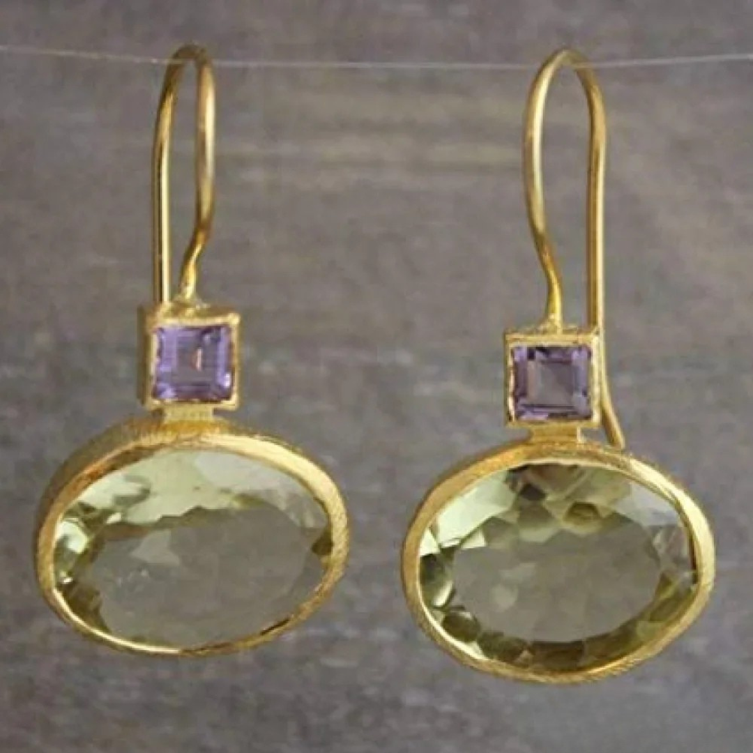 Brincos de cristal verde retrô