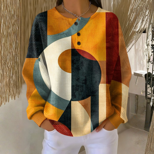 Freya - Waffle Sweater with Geometric Pattern