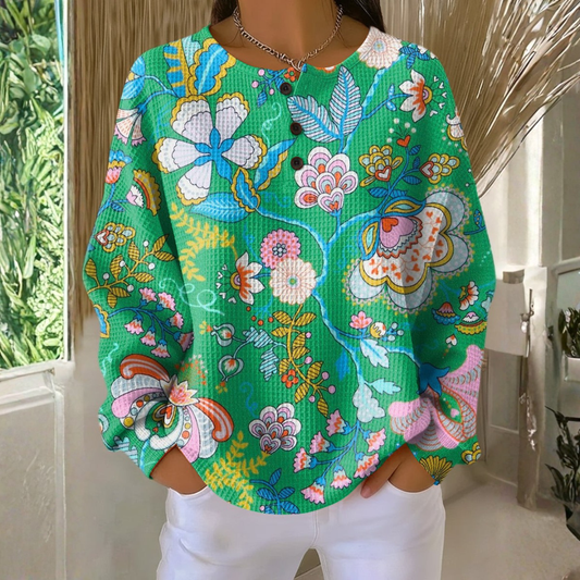 Daphne - Sweater with Colorful Ethnic Floral Print