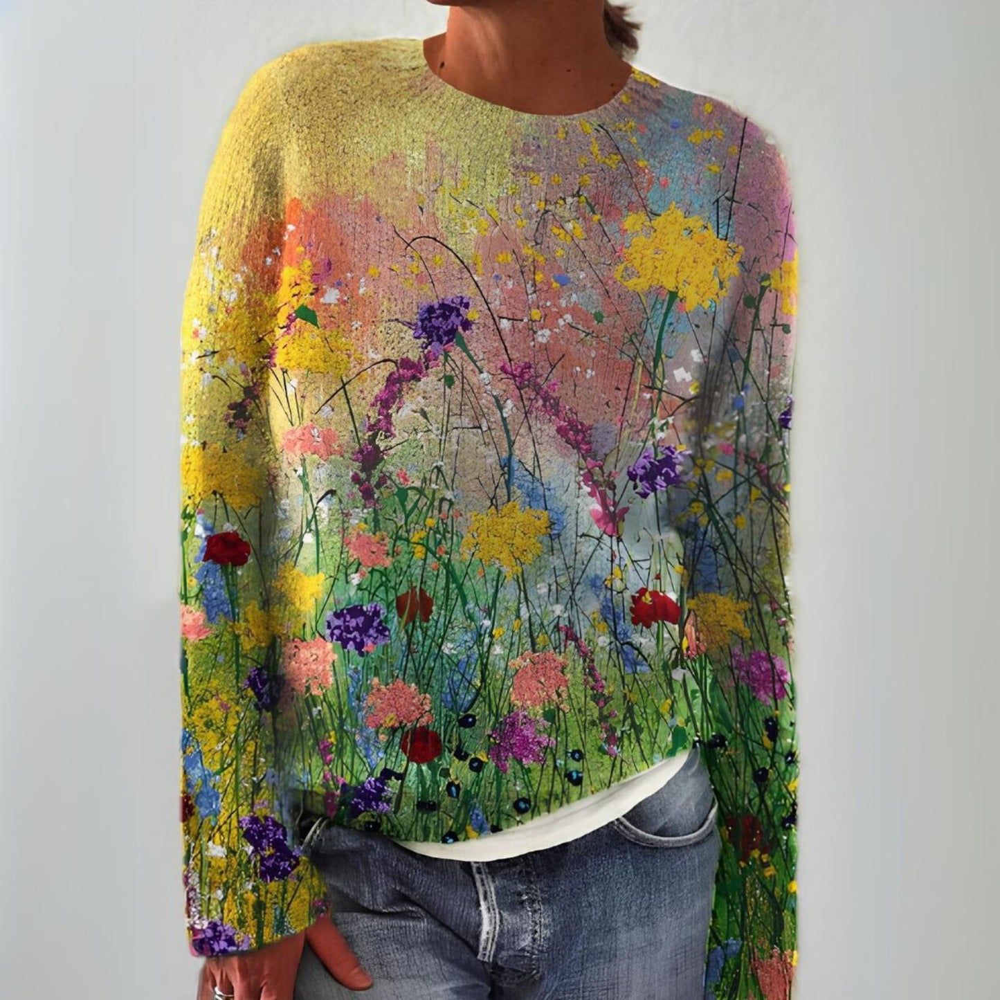 Celeste - Suéter aconchegante com estampa de flores