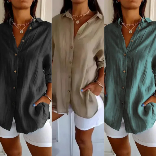 [Compre 1 e Leve 3] Camisa Ibiza™ em Linho de Algodão com Design Semi Plissado