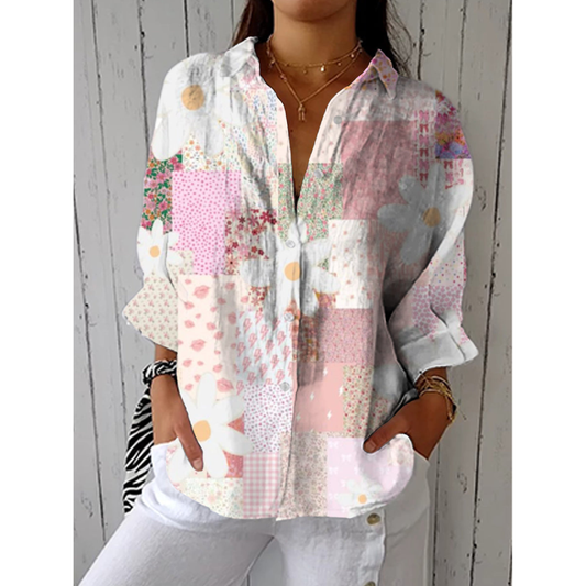 Lydia - Blusa com margaridas em patchwork