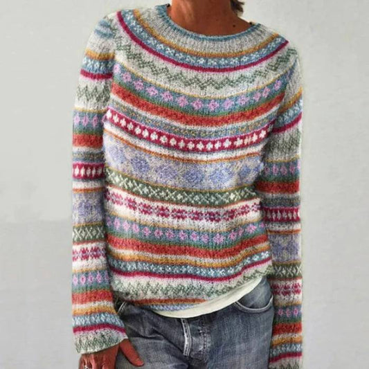 Zoe - Malha Fair Isle vintage colorida para dias aconchegantes