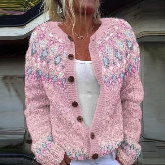Sophie - Cardigã rosa com estampa