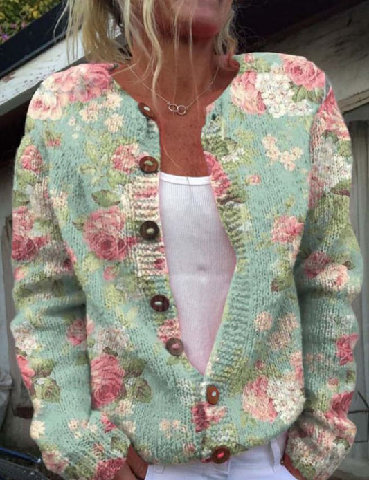 Debrah - Casaco elegante verde com estampa floral